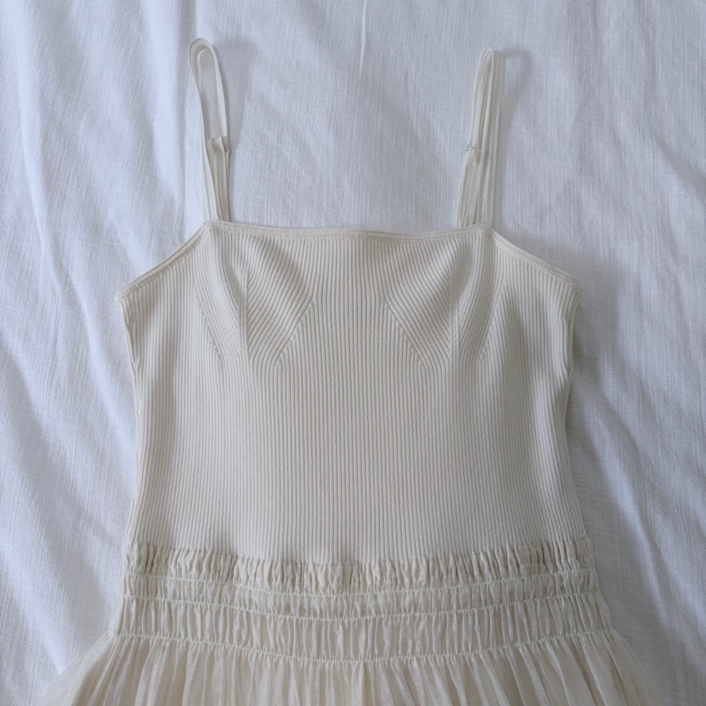 Vince Smocked Mixed Media Tencel Midi Dress - Picture 3 of 8
